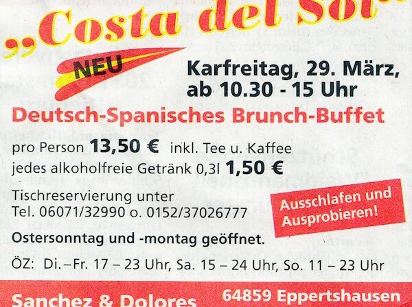 Deutsch-Spanisches Buffet an Karfreitag
