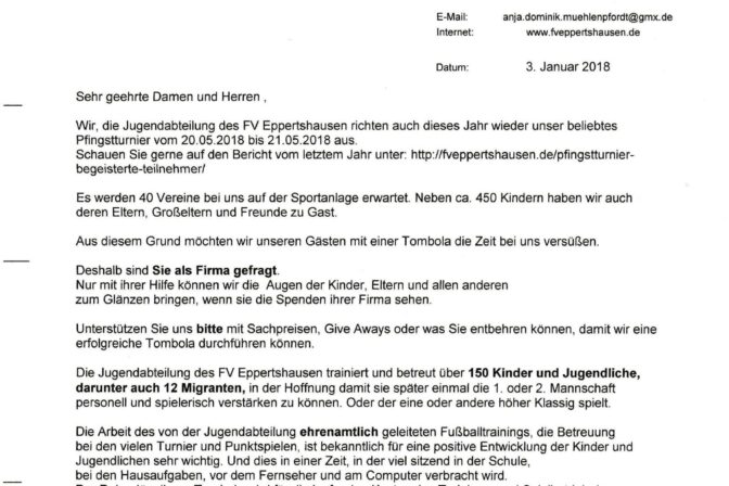 Sponsorensuche der FVE-Jugend