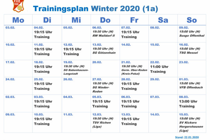 Vorbereitungsplan 1. Mannschaft